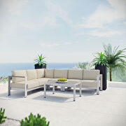 Shore 5 (Silver Beige) 5 piece outdoor patio aluminum sectional sofa set in silver beige