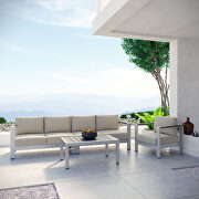 Shore 4 (Beige) 4 piece outdoor patio aluminum sectional sofa set in silver beige