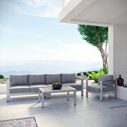 Shore 4 (Gray) 4 piece outdoor patio aluminum sectional sofa set in silver gray