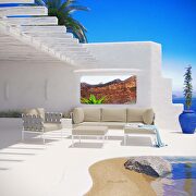 Harmony 6 (White Beige) 6 piece outdoor patio aluminum sectional sofa set in white beige