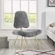 Upholstered sheepskin fur lounge chair in gray