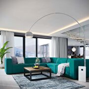 Upholstered teal fabric 5pcs sectional sofa