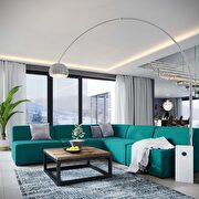 Upholstered teal fabric 5pcs armless sectional sofa