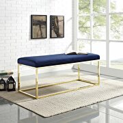 Anticipate (Navy) Fabric bench in gold navy