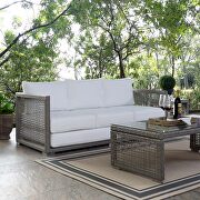 Outdoor patio wicker rattan sofa in gray white
