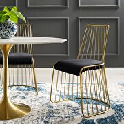 Rivulet D (Black) Gold stainless steel performance velvet dining chair in gold black
