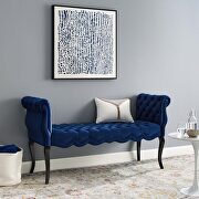 Chesterfield style button tufted performance velvet bench in navy main photo