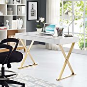 White top / gold legs and base contemporary office desk main photo