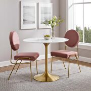 Round artificial marble dining table in gold white
