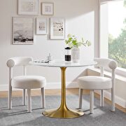 Round wood dining table in gold white main photo