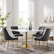 Square wood top dining table in gold white main photo