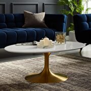 Oval-shaped wood top coffee table in gold white main photo