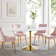 Oval wood dining table in gold white main photo