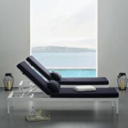 Cushion outdoor patio chaise lounge chair in white/ navy main photo
