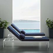 Perspective (Striped Navy) Cushion outdoor patio chaise lounge chair in white/ striped navy