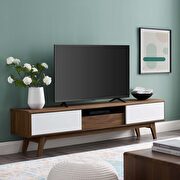 Media console wood tv stand in walnut white main photo