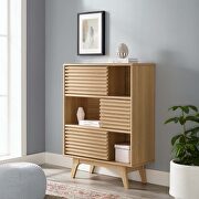 Render (Oak) Three-tier display storage cabinet stand in oak finish