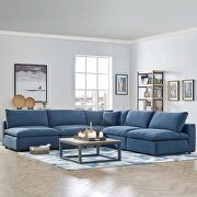 Down filled overstuffed 5 piece sectional sofa set in azure