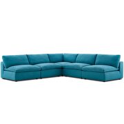 Down filled overstuffed 5 piece sectional sofa set in teal