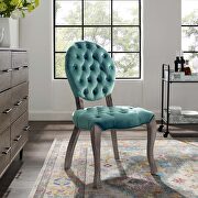 French vintage dining performance velvet side chair in teal