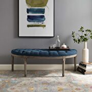Vintage french upholstered fabric semi-circle bench in navy main photo