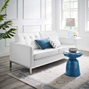 Faux white leather loveseat with silver legs