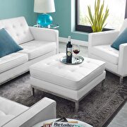 Loft II (Silver White) Tufted upholstered faux leather ottoman in silver white