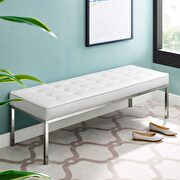 Large bench in silver white faux leather main photo