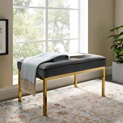 Loft Gold M (Gray) Gold stainless steel leg medium performance velvet bench in gold gray