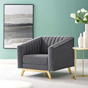Vertical channel tufted performance velvet armchair in gray main photo