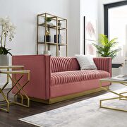 Vertical channel tufted performance velvet sofa in dusty rose main photo