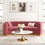 Channel tufted curved performance velvet sofa in dusty rose