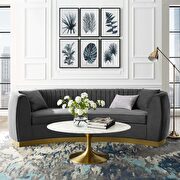 Enthusiastic (Gray) Channel tufted curved performance velvet sofa in gray