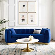 Channel tufted curved performance velvet sofa in navy