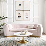 Channel tufted curved performance velvet sofa in pink main photo