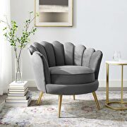 Scalloped edge performance velvet accent armchair in gray