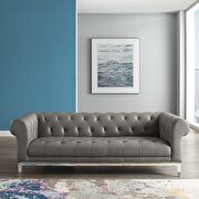Idyll (Gray) Tufted button upholstered leather chesterfield sofa in gray