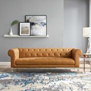Tufted button upholstered leather chesterfield sofa in tan main photo