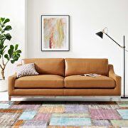 Harness (Tan) Stainless steel base leather sofa in tan