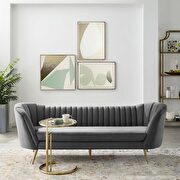 Vertical channel tufted curved performance velvet sofa in gray