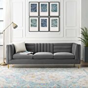 Ingenuity (Gray) Channel tufted performance velvet sofa in gray