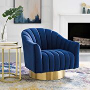 Buoyant (Navy) Vertical channel tufted accent lounge performance velvet swivel chair in navy