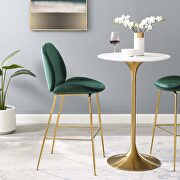 Gold stainless steel leg performance velvet bar stool in green