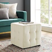 Contour (Ivory) Tufted cube performance velvet ottoman in ivory