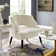 Traipse (Ivory) Button tufted open back performance velvet armchair in ivory