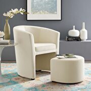 Divulge (Ivory) Performance velvet arm chair and ottoman set in ivory