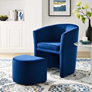 Performance velvet arm chair and ottoman set in navy main photo