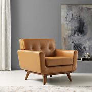 Top-grain leather living room lounge accent armchair in tan