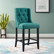 Tufted button upholstered fabric counter stool in teal
