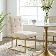 Privy G (Beige) Gold stainless steel upholstered fabric dining accent chair in gold beige